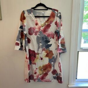 Amazon Watercolor V-Neck 3/4 Length Sleeve Dress NWT